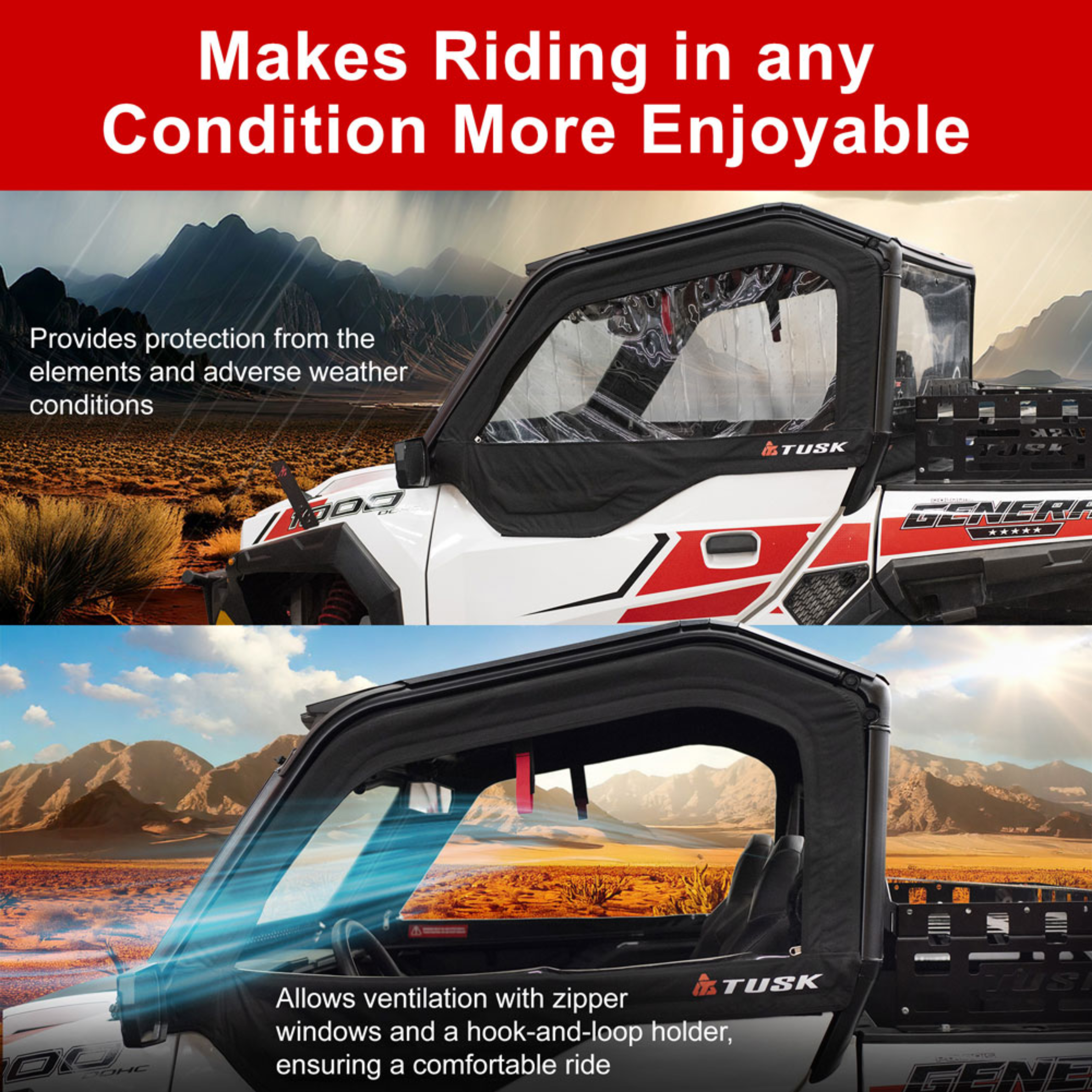 Tusk Soft Upper Doors for Polaris General – All-Weather UTV Cab Enclosure